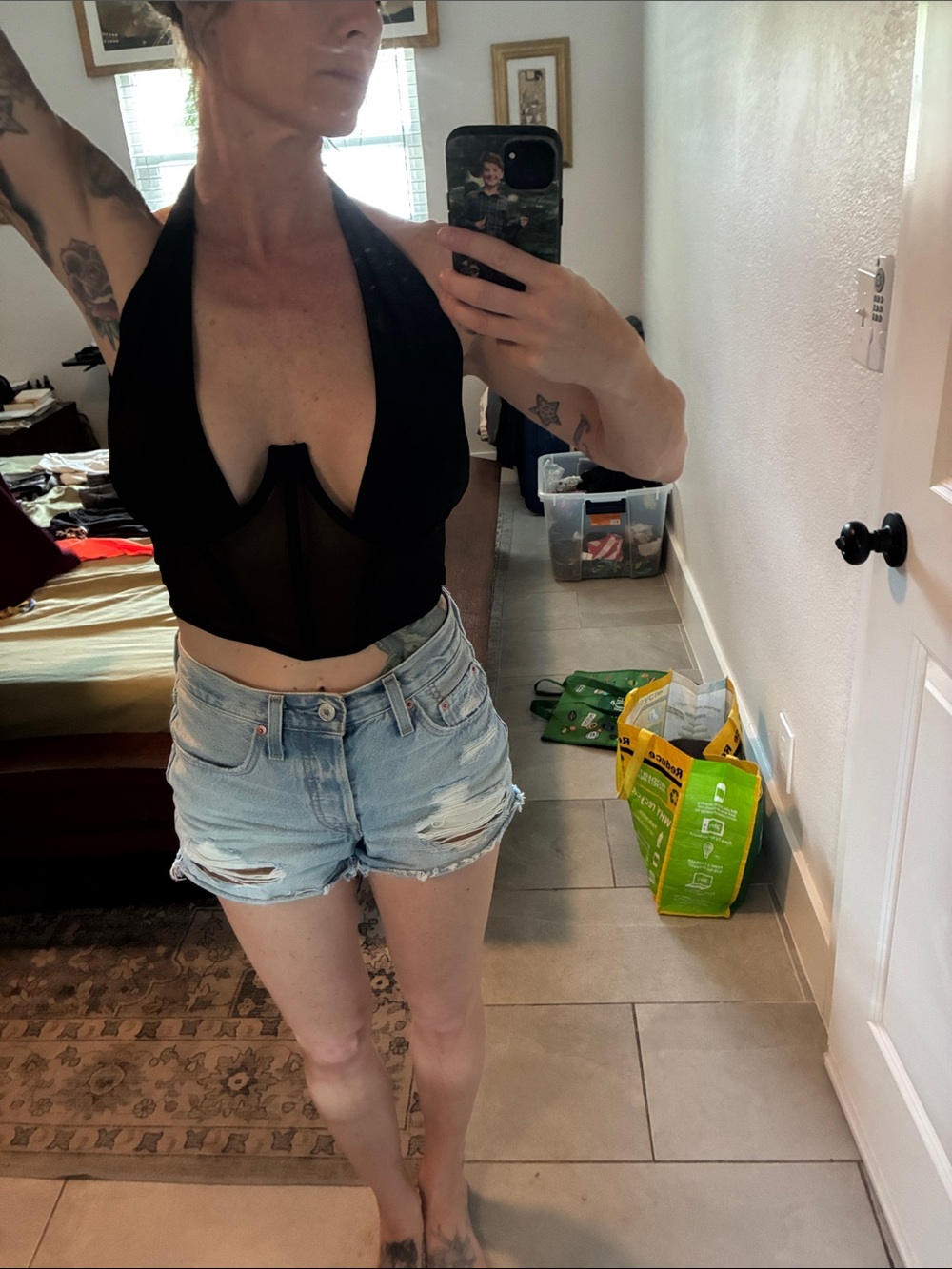 Black Halter Mesh Bodice Camisole